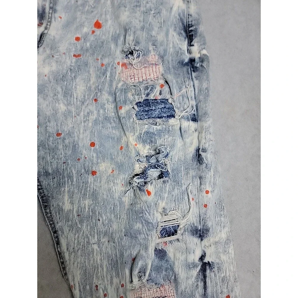 Another Hype Piece AHP Jeans Mens 44‎ 46x33 Blue Paint Stretch Distressed Y2K